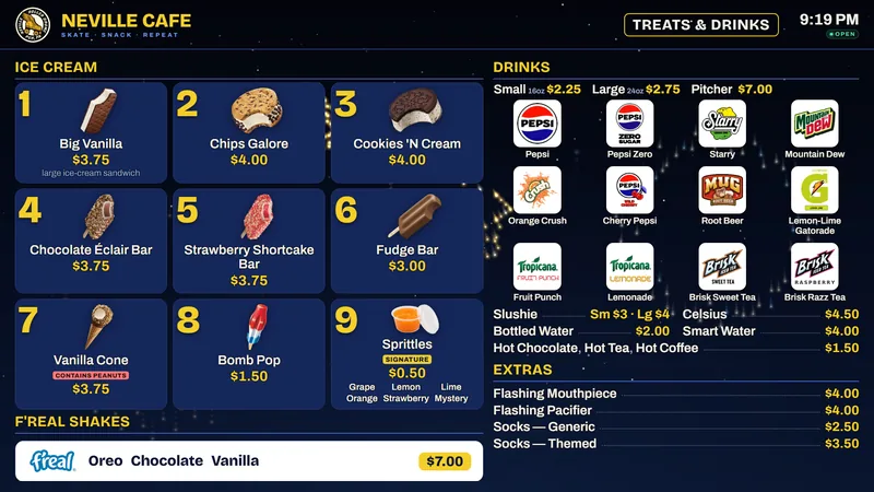 Menu board on a fireworks background