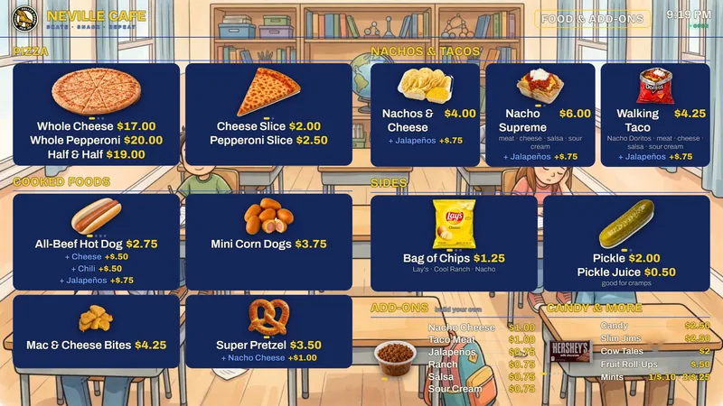 Menu board on a back-to-school classroom background