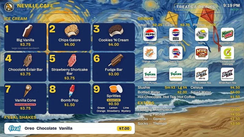 Menu board on a Van Gogh Starry Night background